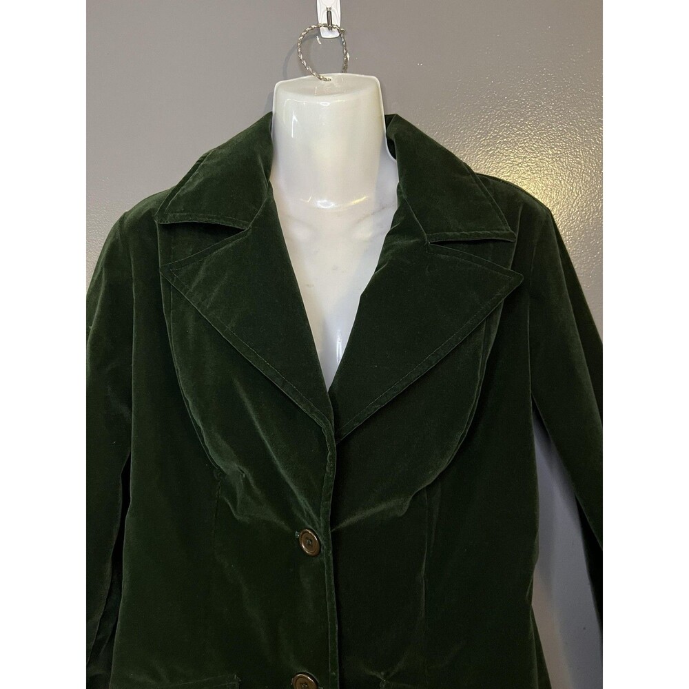 Vintage Latch On Blazer Womens 10 Green Velvet Two Button Notch Lapel Jacket